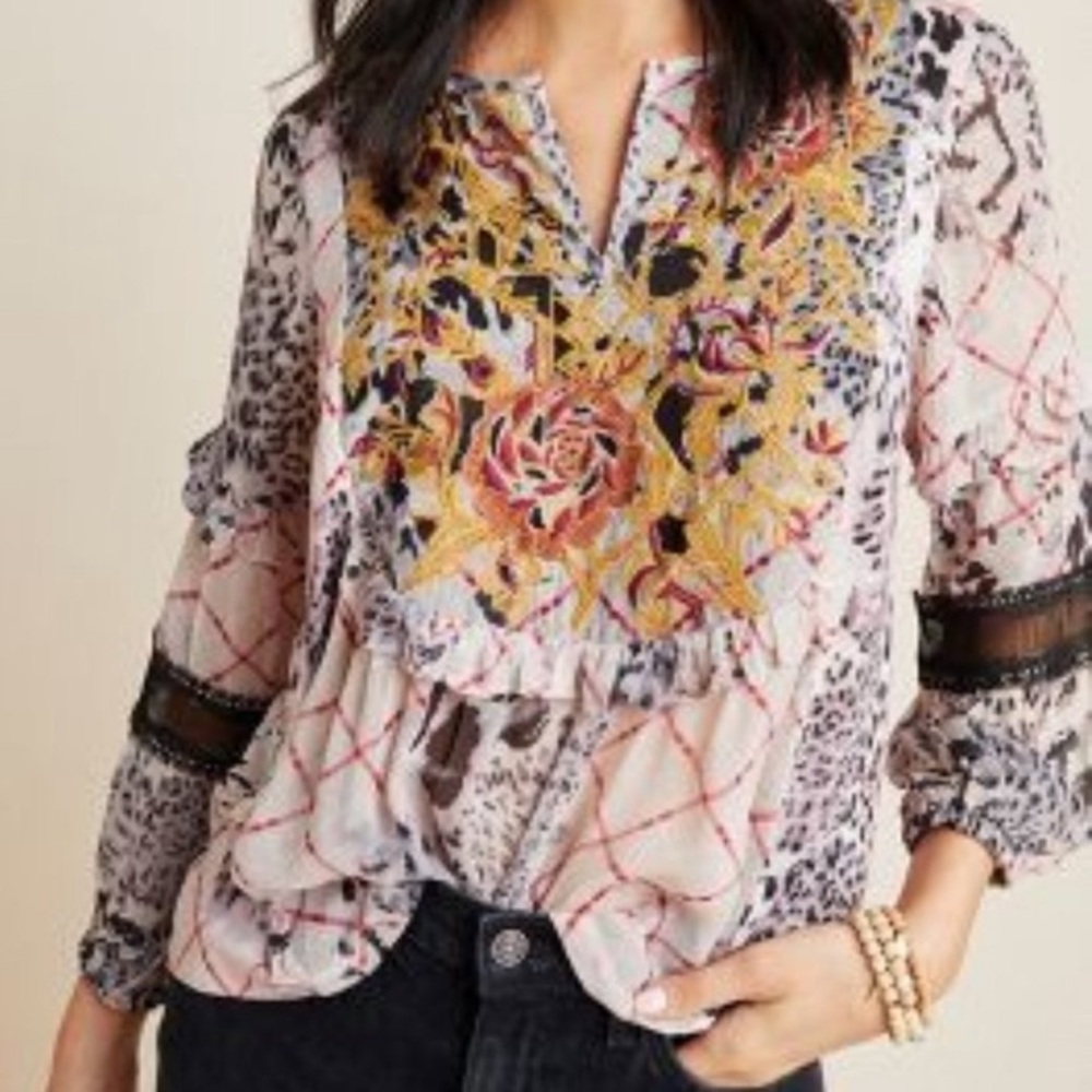 Anthropologie Mathilda Boho Top Multicolor Size L